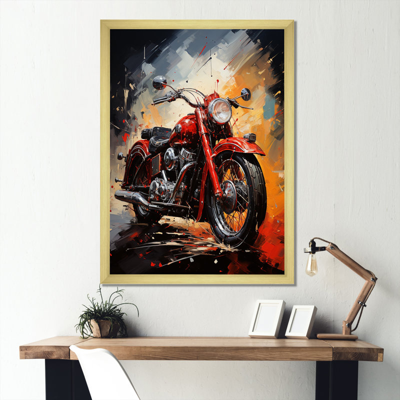 Crimson Thunder Red Dirt Bike I, Cadre doré simple, H 44 po x l 34 po x P 1,5 po