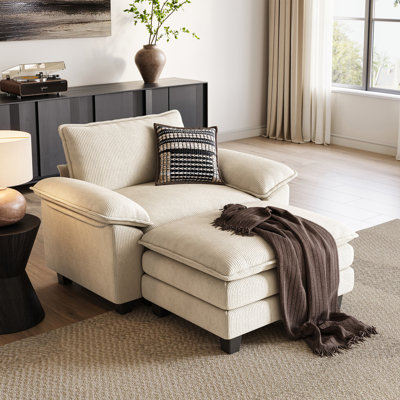 Fauteuil en velours côtelé avec repose-pieds Colbey