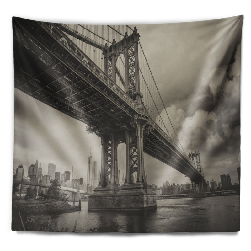 Tapisserie gris foncé bridge cityscape manhattan, H 78 po x l 92 po