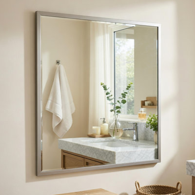 Miroir de commode Lon avec bord biseauté, blanc perle 38 x 38