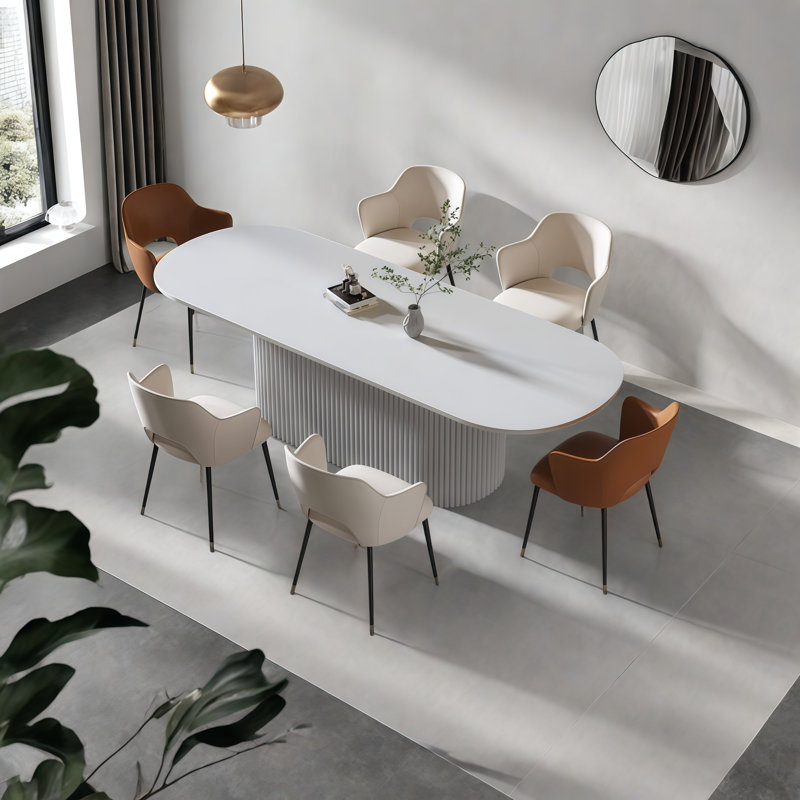 Table de salle à manger ovale en bois massif blanc, H 29,50 po x L 86,60 po x l 31,50 po