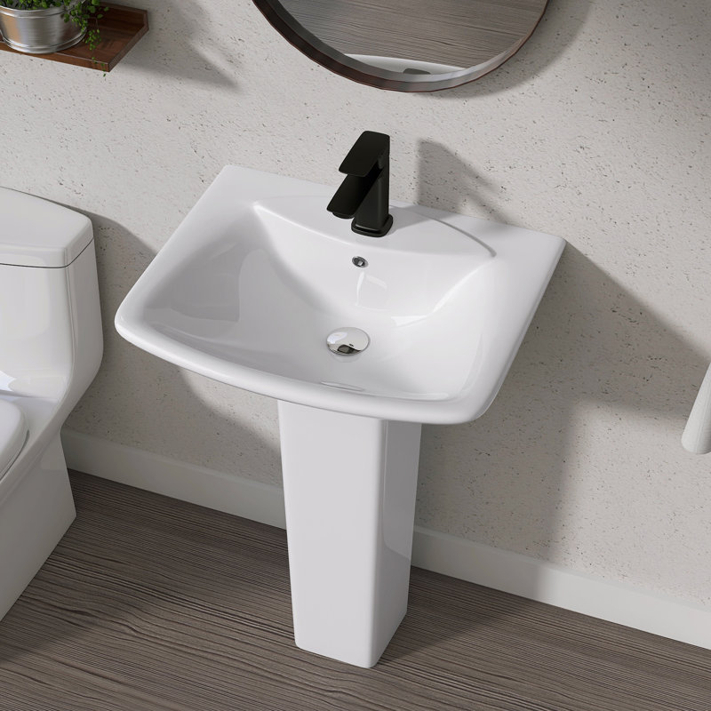 Rectangular Pedestal Bathroom Sink With Overflow
