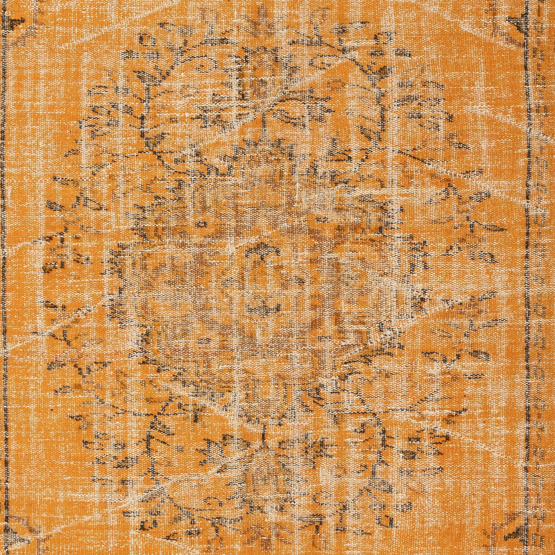 5.3x8.4 Ft Vintage Wool Area Rug Overdyed in Orange for Contemporary Interiors. Hand-knotted in Turkey