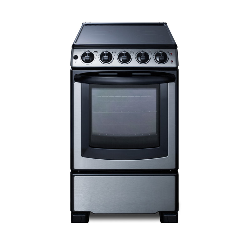 Summit Appliance 20" 2.3 Cubic Feet Electric Free Standing Range with Radiant Cooktop, Stainless Steel