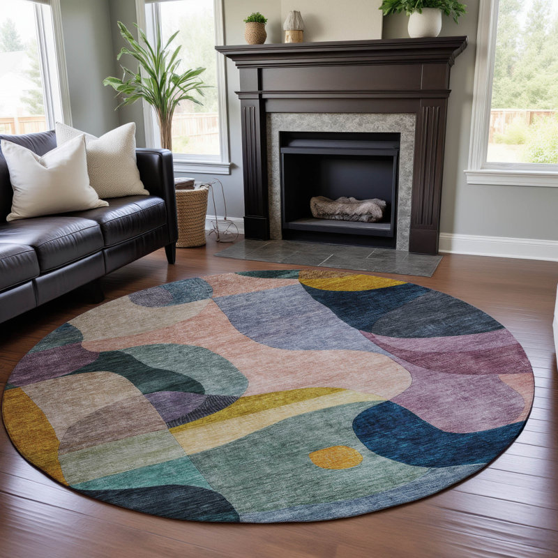 Premium Machine Washable Dever AMF1119 Contemporary Rug, Rond 8 pi