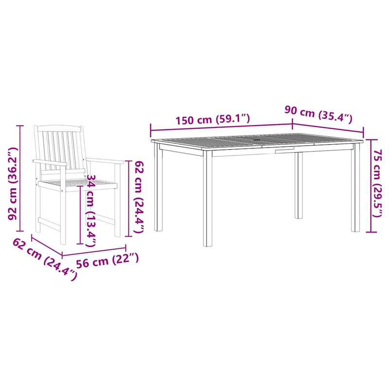 6 - Person Acacia Patio Dining Set with Rectangular Table