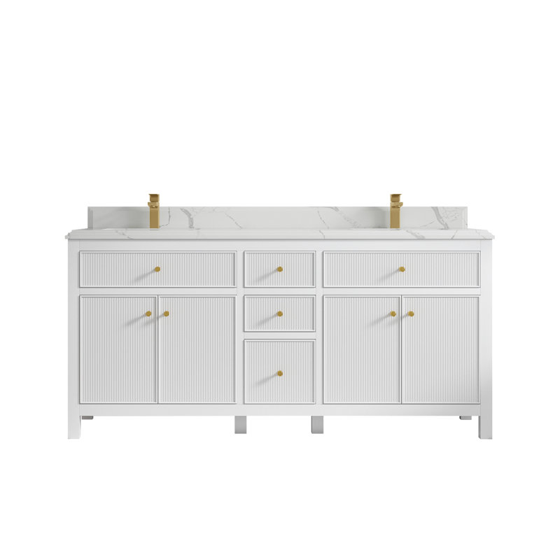 72'' Double Bathroom Vanity with Quartz Top, Calacatta Quartz