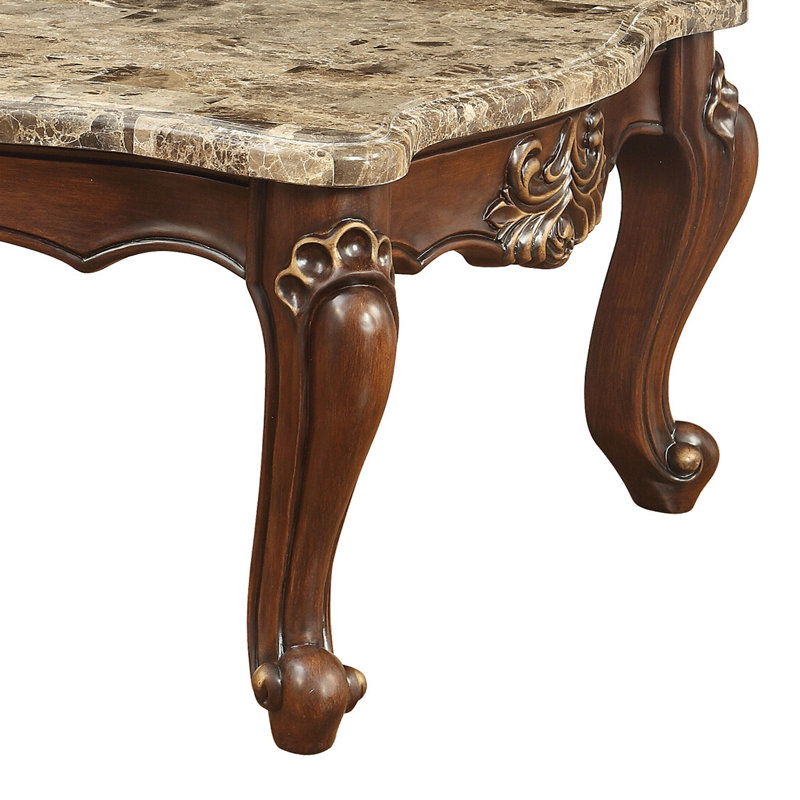 Table basse, plateau en marbre et noyer