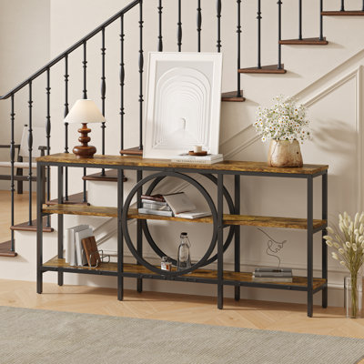 Industrial 66" Long Console Table,Narrow 3-Tier Sofa Table Entryway Table 