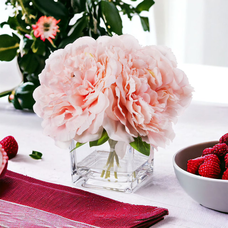 Silk Peony Arrangement in Vase, Pink