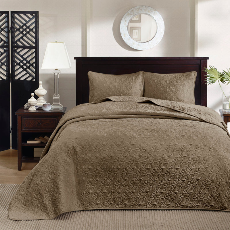 Ensemble de courtepointe réversible, Crème, Couvre-lit de grande taille + 2 taies décoratives