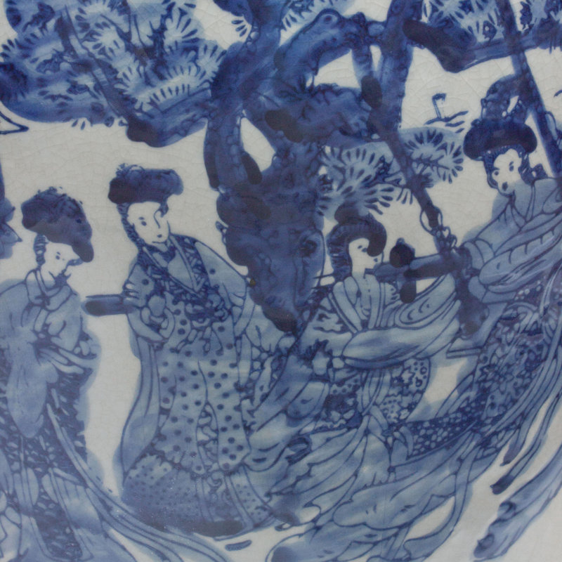 Timeless Chinese Temple Jar, Blue Ladies, 24"