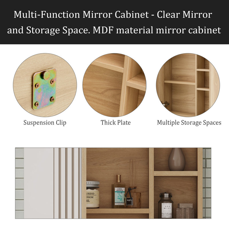 Armoire à miroir en panneau de fibres à densité moyenne, miroir de salle de bain et miroir mural séparé pour le rangement et l'espace