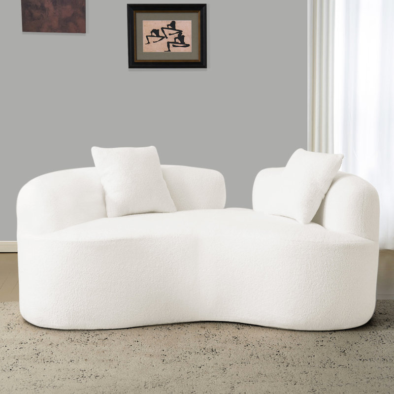 Canapé incurvé de 172 cm (67,57 pouces), en tissu blanc, garni de mousse à compression totale, sans montage, capacité de 159 kg (350 lb), idéal pour les réunions de famille à la maison, en velours, montage facile, parfait pour des nuits douillettes.