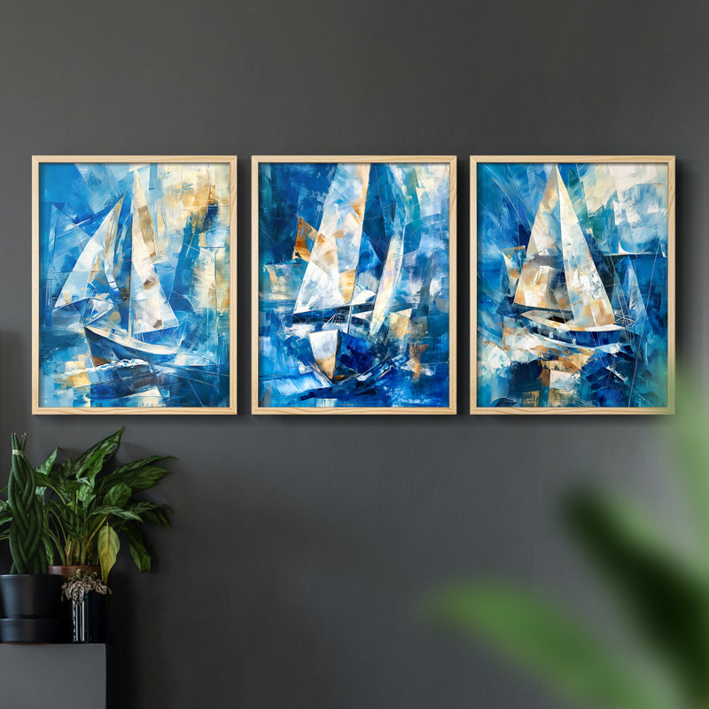 Série Sea and Shore - Ensemble de 3 estampes numériques encadrées - Prêt à être accroché, Encadré naturel, H 10 po x l 8 po