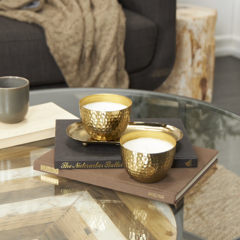 Bougie décorative en métal à motif de mèche 10 oz avec cire blanche, Or