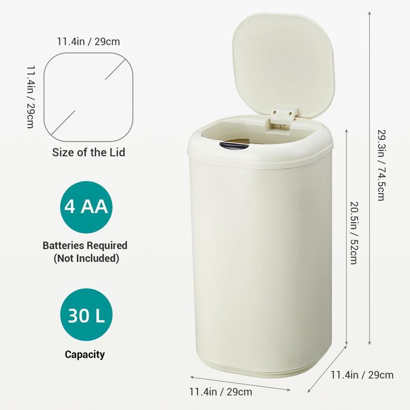 Poubelle sans contact 8 gallons, blanc crème