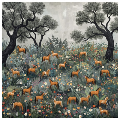 Édredon Chevaux dans un pré floral