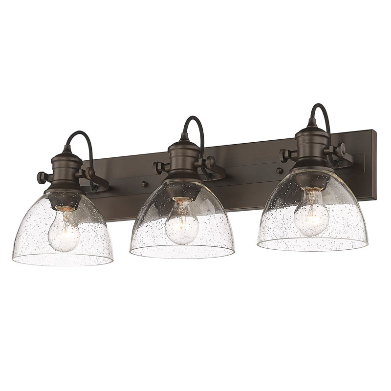 Bales 25.13'' W 3-Light Dimmable Vanity Light, Seeded Glass, Rubbed Bronze
