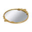 Plateau à miroir rond 19 po x 16 po x 1 po avec cadre en fer doré et détails floraux complexes