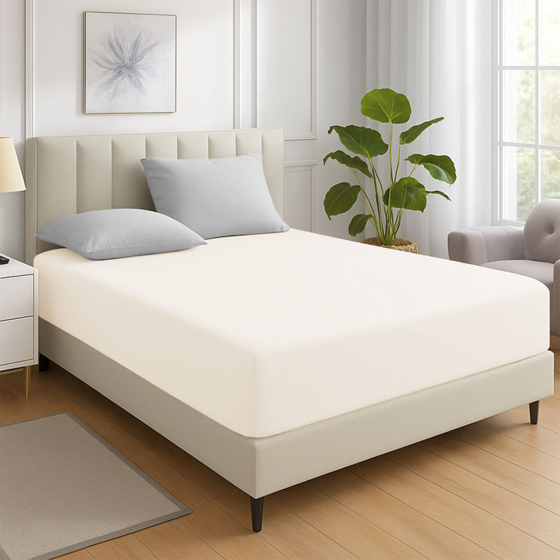 200 Thread Count Microfiber Deep Fitted Bed Sheet – 25cm Pocket, Super King (6'), Cream