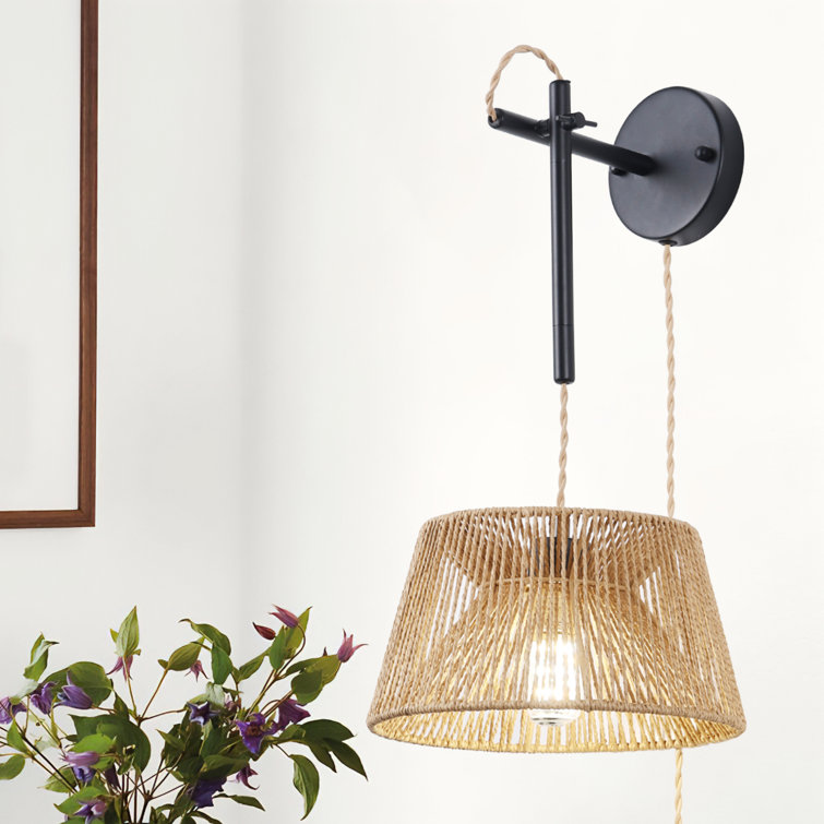 Elena Rattan Plug-in Swing Arm Sconce with Bulb Included