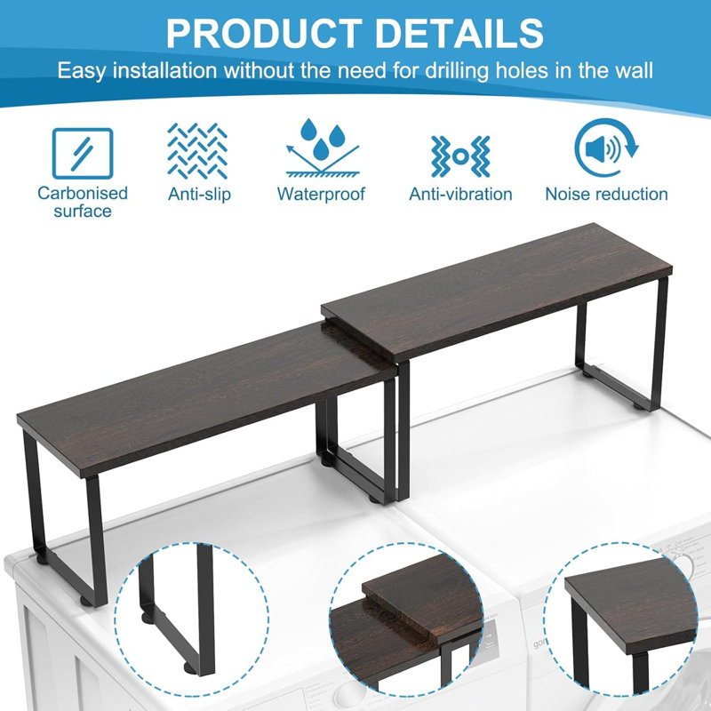 Expandable And Stackable Washer Dryer Shelf For Laundry Room Organization, Space Saving Countertop Storage Solution