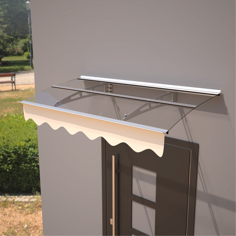 Auvent de porte pour fenêtre 59 po x 34 po - Panneau en polycarbonate et support en aluminium protégé contre le vent, la pluie, la chaleur et la pluie, esthétique moderne