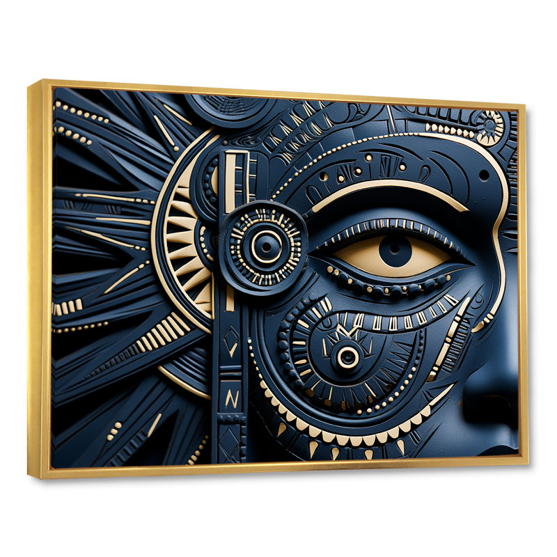 Masque tribal africain - art mural tribal africain, Cadre flottant doré, H 30 po x l 40 po x P 1,5 po