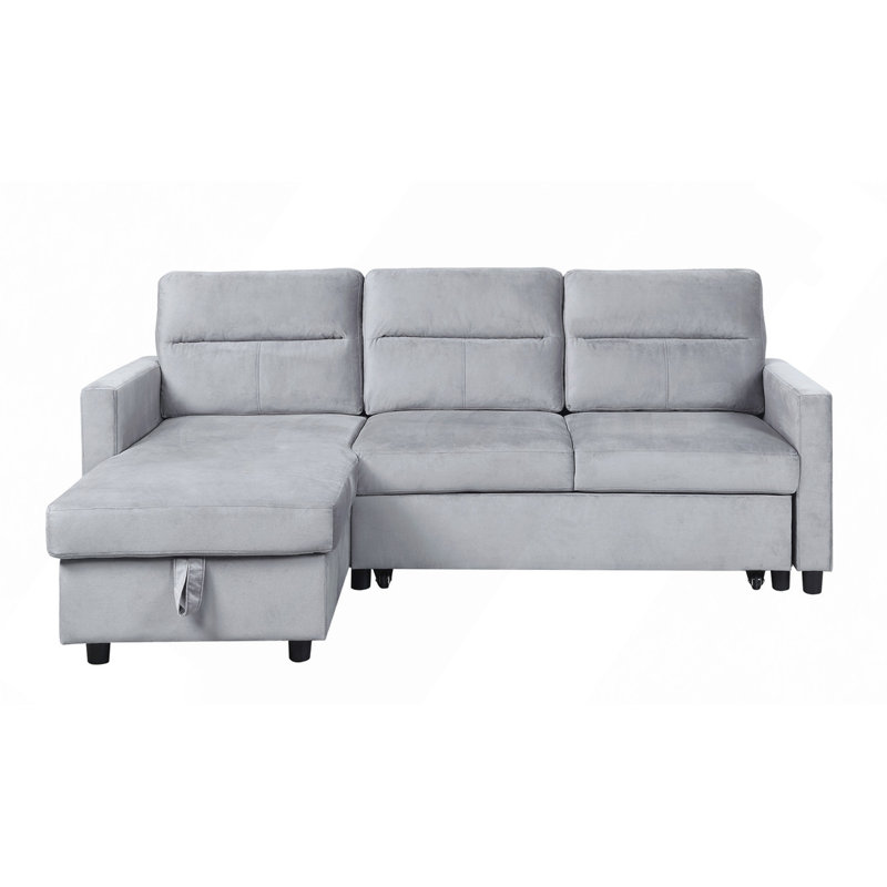 Phenex Seaside Style Reversible Sleeper Sectional Sofa, Light Gray Velvet