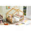 Lit plateforme simple avec tête de lit et pied de lit, conception de toit, naturel