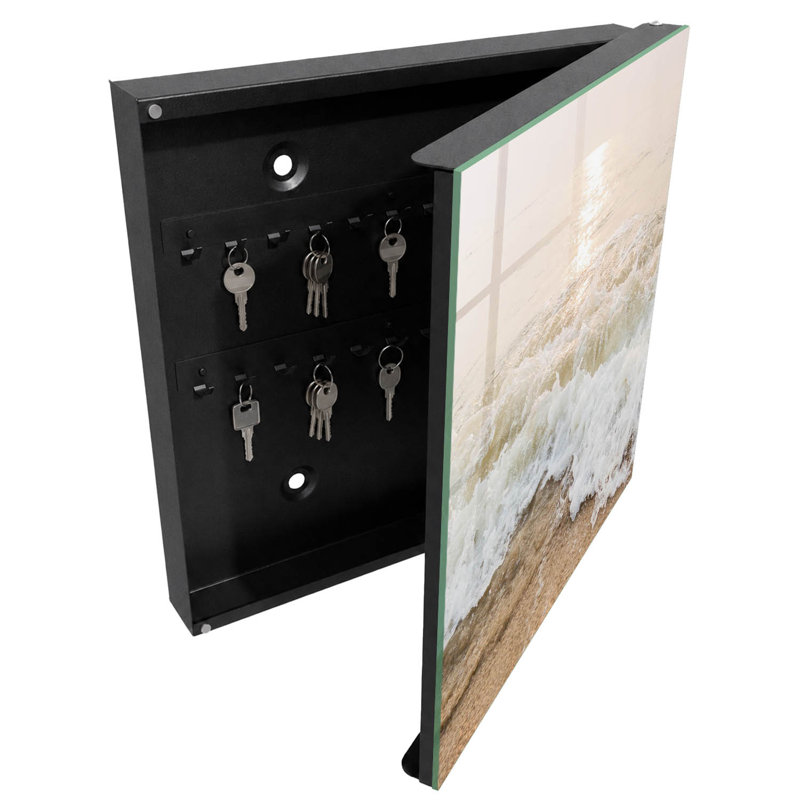 Key box, Opens to the left, 30x30x5, Black, Waves on the sand under the sun's rays, 