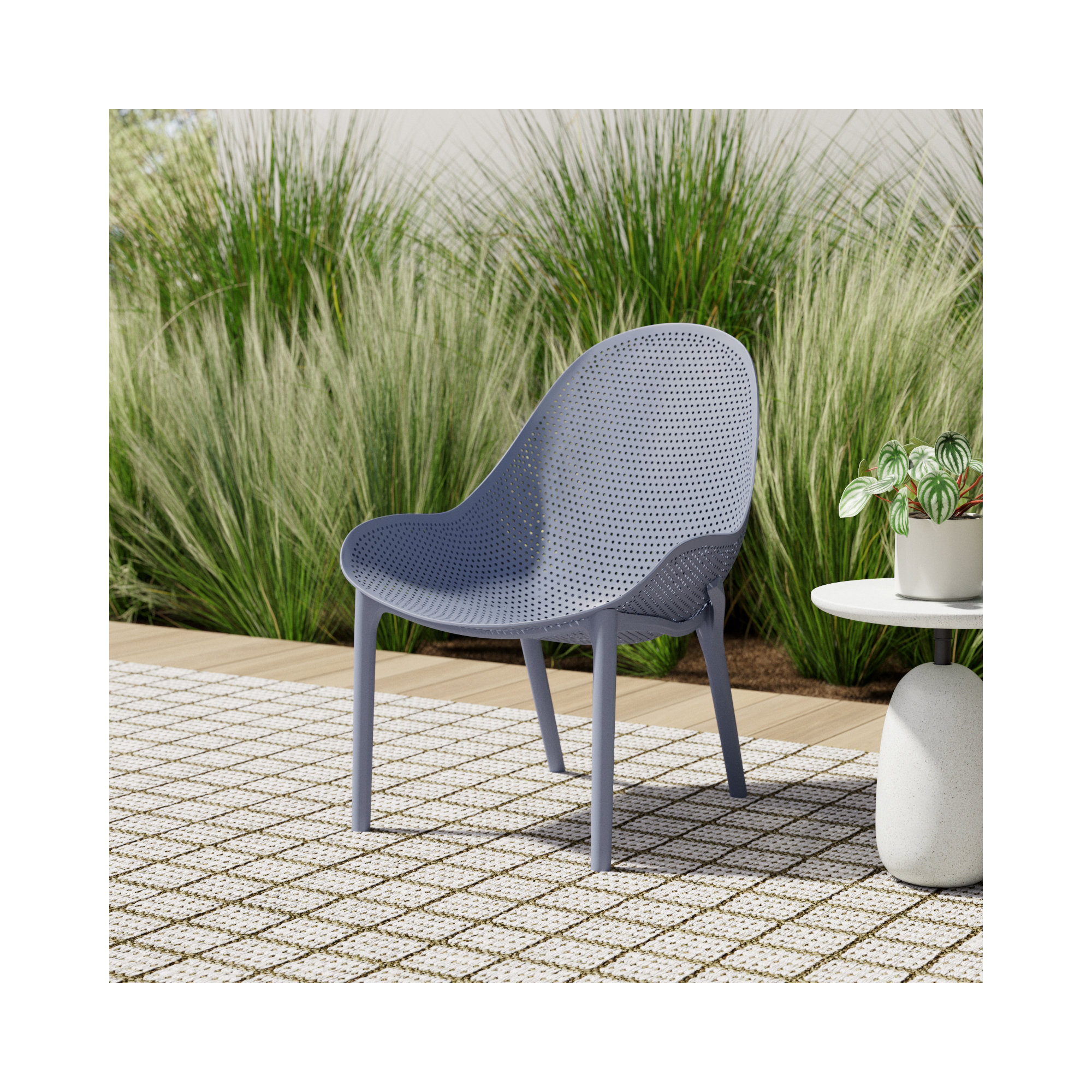 Farrah Outdoor Armless Lounge Chair, Dark Gray