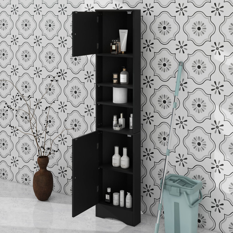 Armoire de rangement multi-fonctionnelle avec deux portes et tablettes réglables, tablette ouverte, Noir