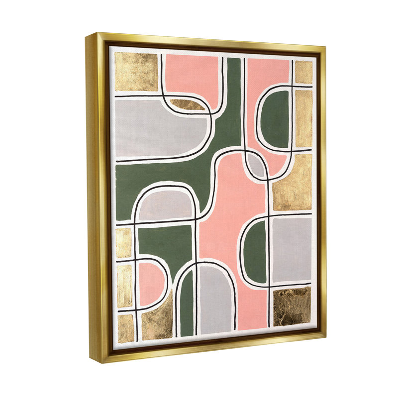 "Modern Shapes And Glam" par Michael Willett sur toile, Cadre flottant métallique doré, H 21 po x l 17 po