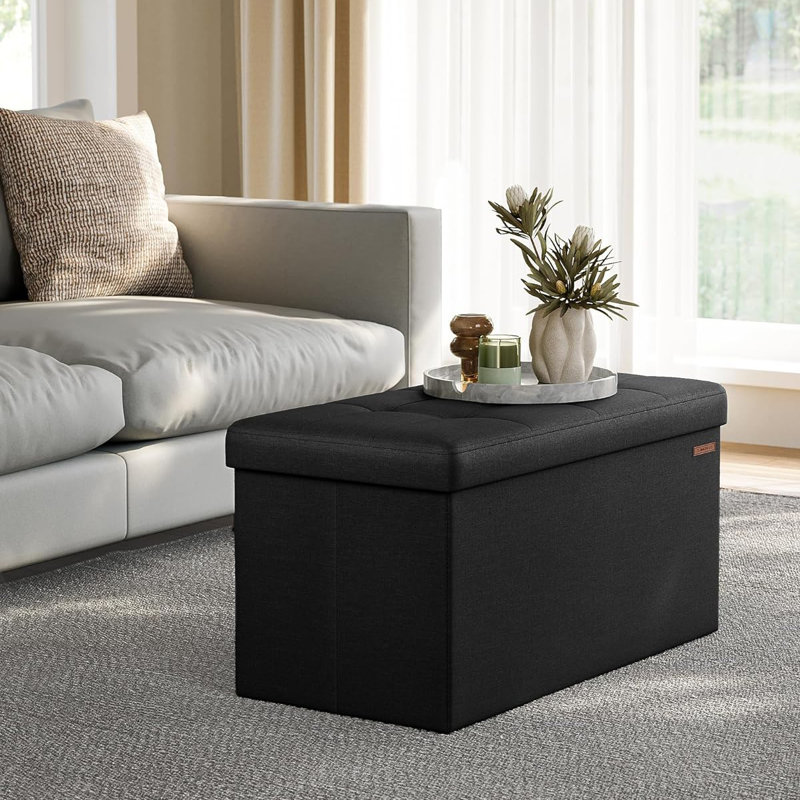 Banc de rangement avec repose-pieds pliant, Noir, Tissu Oxford