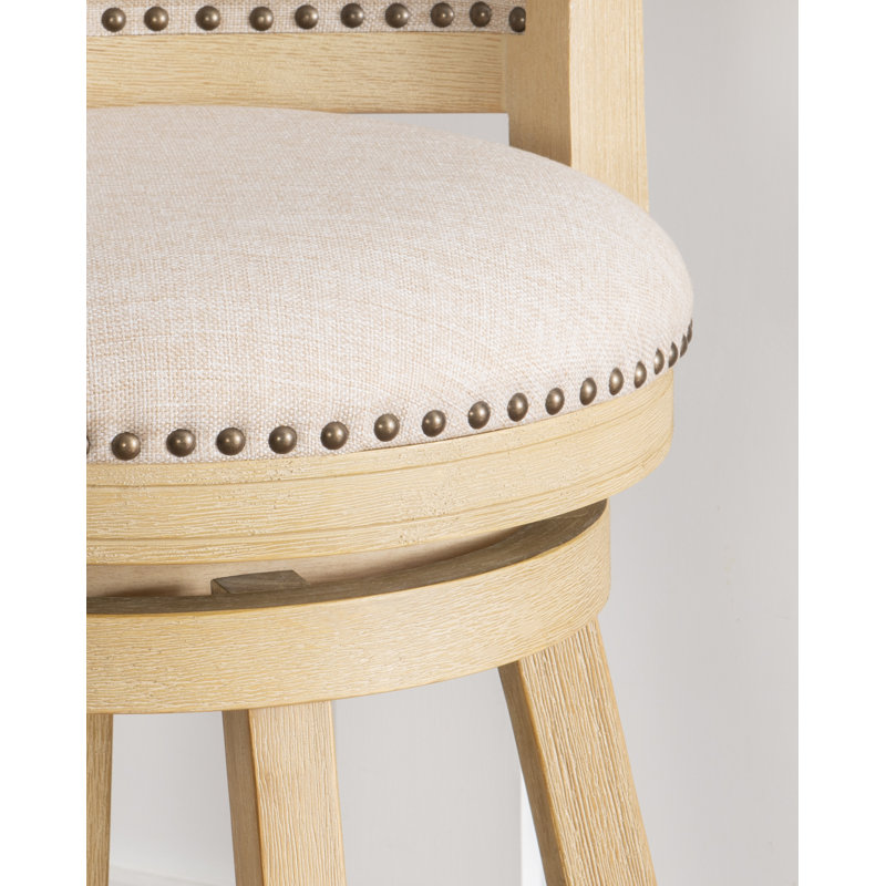 Avdija Rustic Upholstered Driftwood Swivel Bar Stool, Counter Stool (24" Seat Height), Blonde