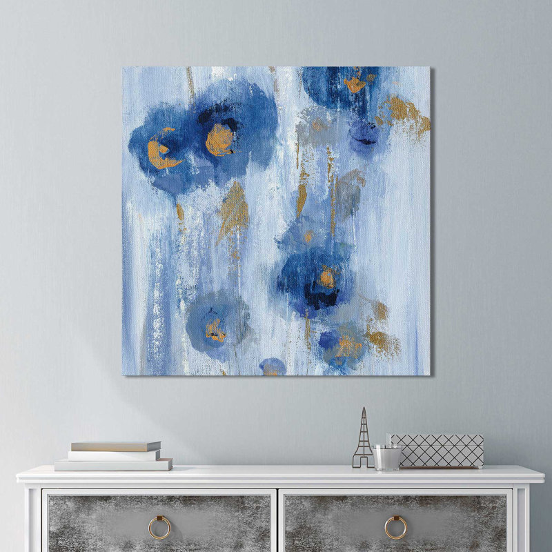 «Seaside Flowers IIB», reproduction de peinture acrylique sur toile, H 27,5 po x l 27,5 po x P 2 po, Cadre flottant argent