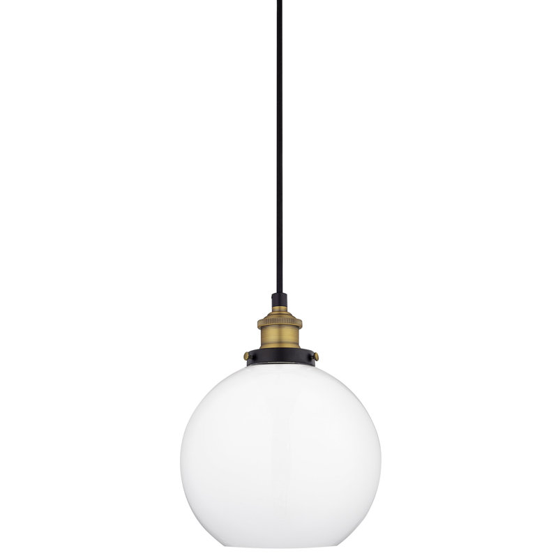Luminaire suspendu sphérique à 1 lumière Dedriana, Non, Lait, Laiton antique