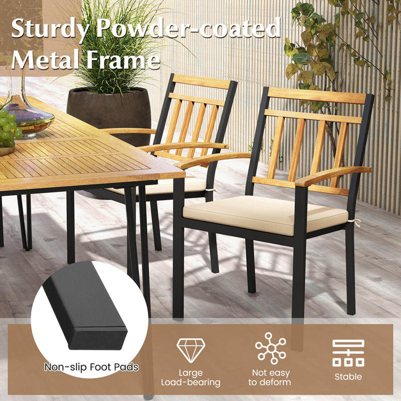 Ensemble de 4 chaises d'extérieur en métal avec coussins rembourrés amovibles pour patio