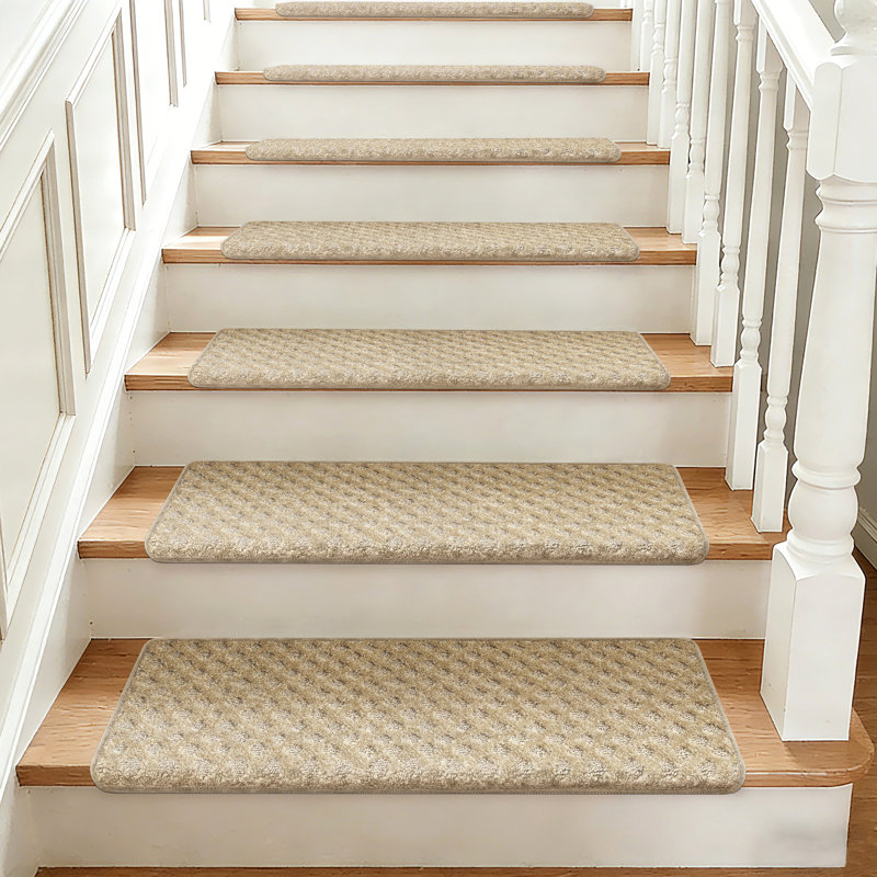Tapis d'escalier bullnosés antidérapants, Mini treillis crème et gris diamant, 14