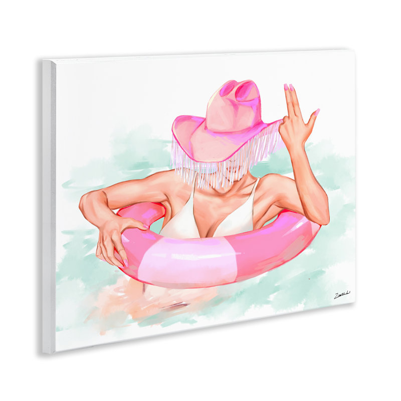 «Woman in Pool Float», art mural sur bois par Ziwei Li