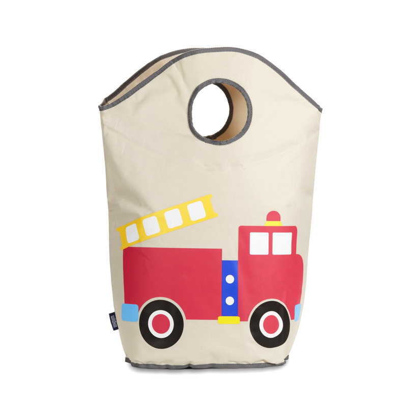 Wildkin Kids Laundry Hamper – Collapsible Hamper for Boys & Girls, Durable Polyester with Handles & Mesh Bottom - Fire Truck