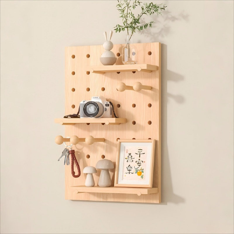 Nordic Solid Wood Pegboard Wall Organizer, 15.8 × 23.6 INCH Decorative Storage Panel for Home Office, Kitchen & Living Room