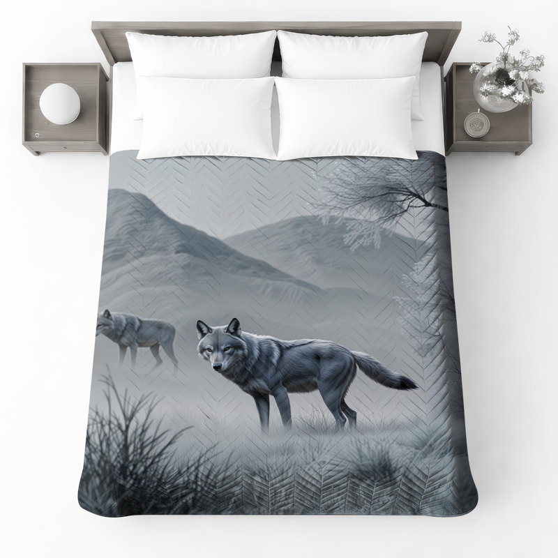 Couvre-lit gris loup gris en hiver, Grand lit