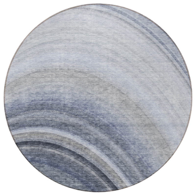 Tapis extérieur rond lavable abstrait bleu et bleu marine 8 pi Denim