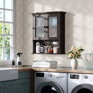 Armoire de rangement murale pour salle de bain, armoire de rangement au-dessus de la toilette avec porte en verre trempé