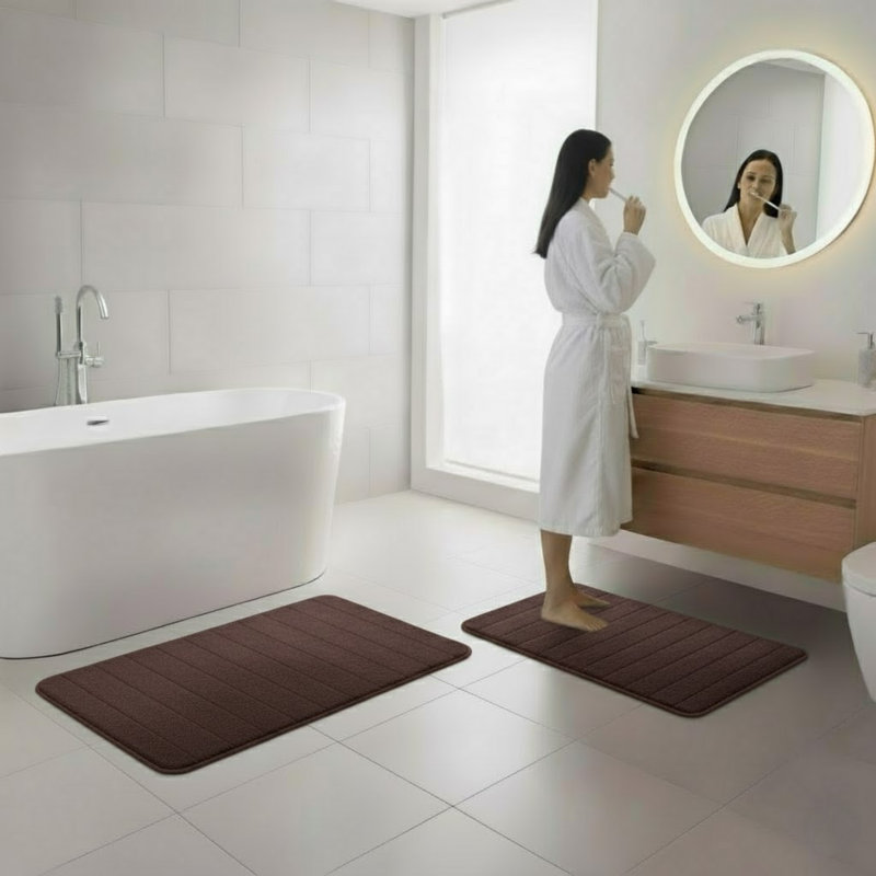 Ensemble de tapis de bain en mousse viscoélastique Billybob - Tapis de bain 2 pièces avec dessus en microfibre - Tapis antidérapants