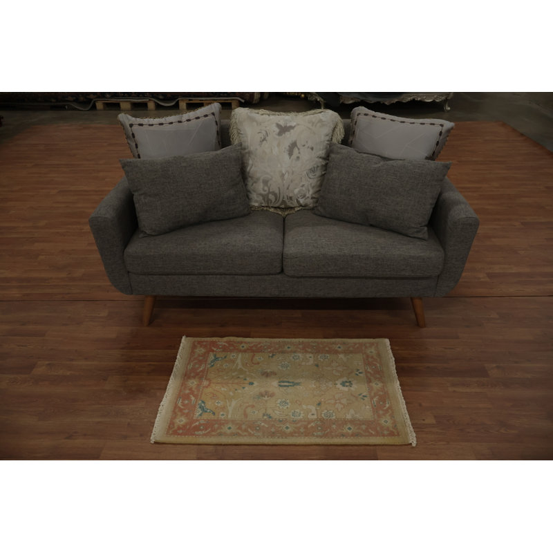 Élégant tapis beige et rouille avec motifs botaniques intemporels 2 x 3