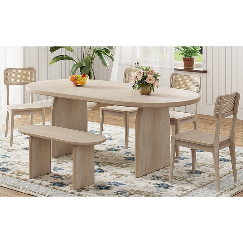 Ensemble de table de salle à manger 6 pièces avec banc, ensemble de chaises de table ovales pour 6 personnes, ensemble de salle à manger de style moderne